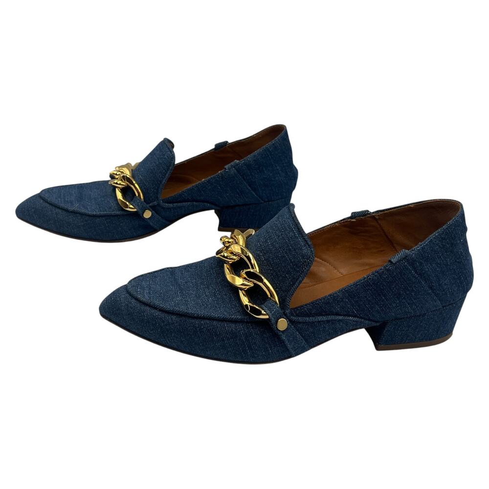 Veronica Beard Jaxon Chain Convertible Denim Pointed Toe Loafers Blue Sz 36 / 6